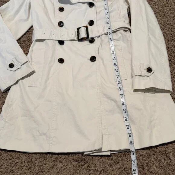 Banana Republic Classic Trench Coat Small Cream White Belted - Picture 9 of 14